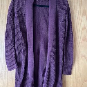 LOFT Burgundy Long, Open-Front Knit Cardigan